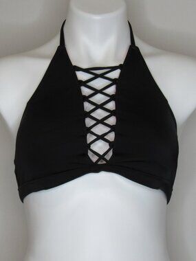 Victoria's Secret PINK Black high-neck Cage Front Bikini Top Women's L Large
